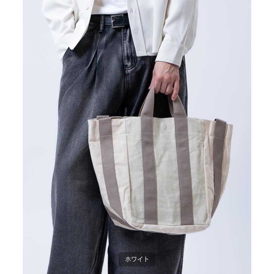 トートバッグ メンズ レディース コーデュロイ キャンバス 切り替え トート 大きめ A4 B4 大容量 通学 通勤 旅行 肩掛け バッグ 刺しゅう ロゴ 配色 バイカラー | improves | 09