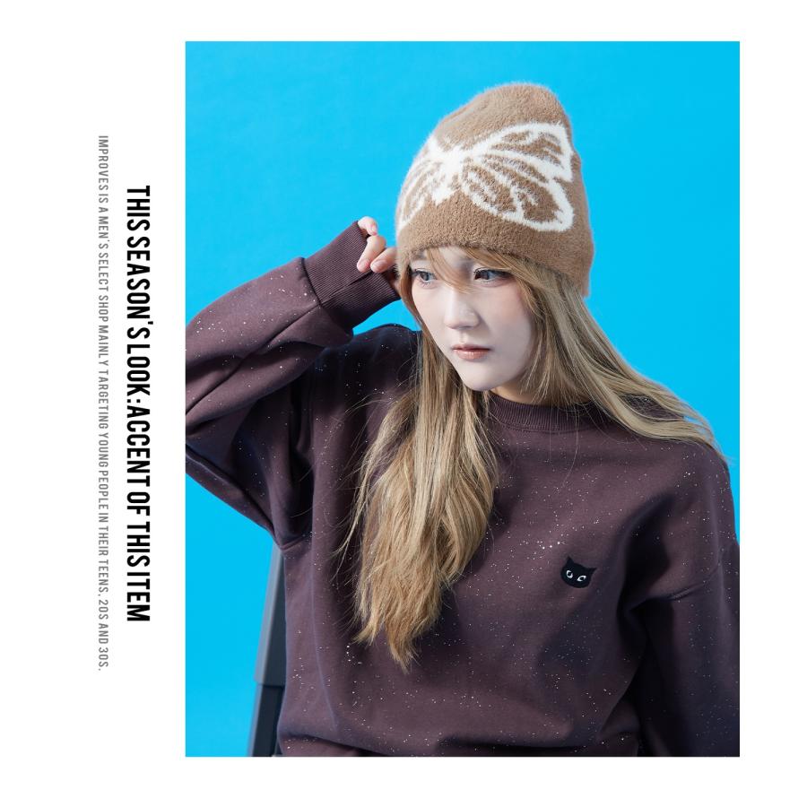 ファービーニー ニット帽 メンズ レディース ふわふわ もこもこ モヘアタッチ シャギーニット ストリート Y2K 韓国ファッション 蝶 蜘蛛の巣 ユニセックス | improves | 16