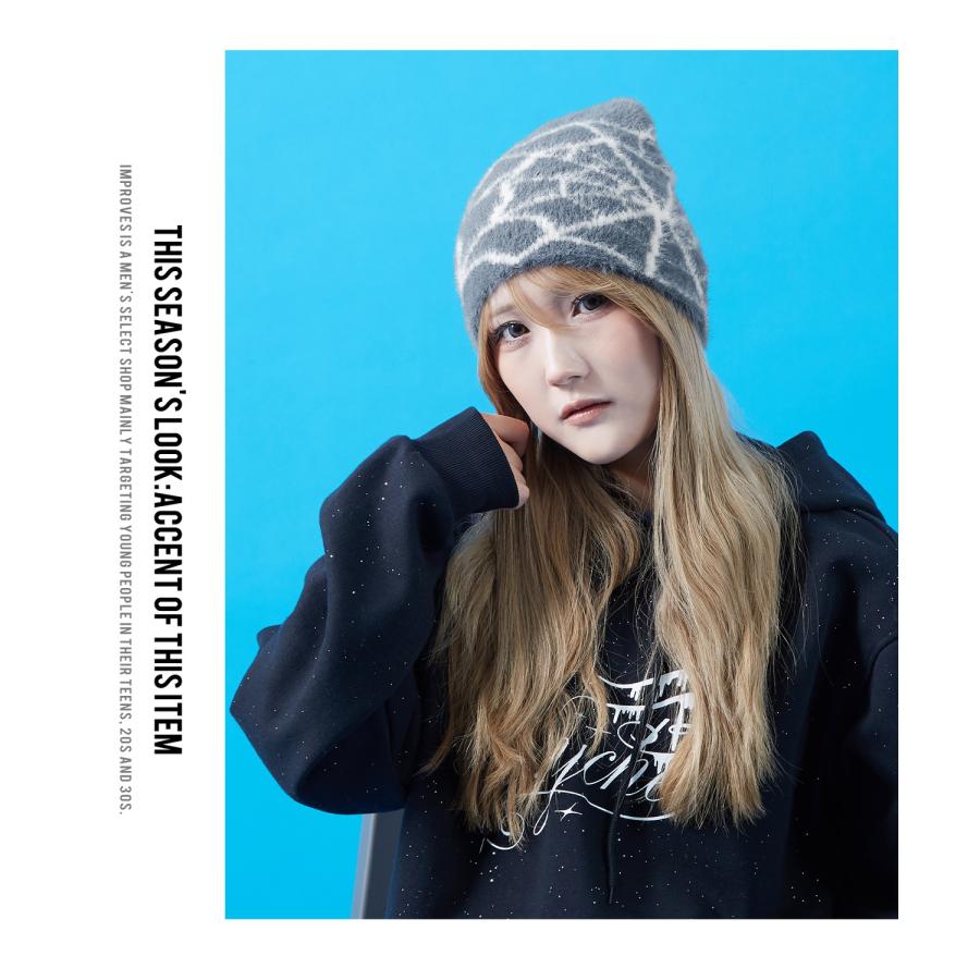 ファービーニー ニット帽 メンズ レディース ふわふわ もこもこ モヘアタッチ シャギーニット ストリート Y2K 韓国ファッション 蝶 蜘蛛の巣 ユニセックス | improves | 21