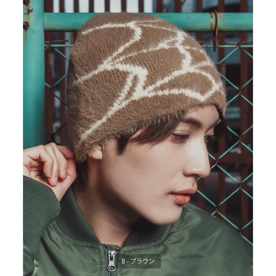 ファービーニー ニット帽 メンズ レディース ふわふわ もこもこ モヘアタッチ シャギーニット ストリート Y2K 韓国ファッション 蝶 蜘蛛の巣 ユニセックス | improves | 22
