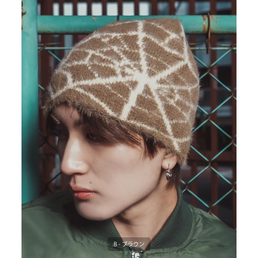 ファービーニー ニット帽 メンズ レディース ふわふわ もこもこ モヘアタッチ シャギーニット ストリート Y2K 韓国ファッション 蝶 蜘蛛の巣 ユニセックス | improves | 23