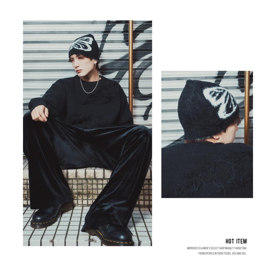 ファービーニー ニット帽 メンズ レディース ふわふわ もこもこ モヘアタッチ シャギーニット ストリート Y2K 韓国ファッション 蝶 蜘蛛の巣 ユニセックス | improves | 09