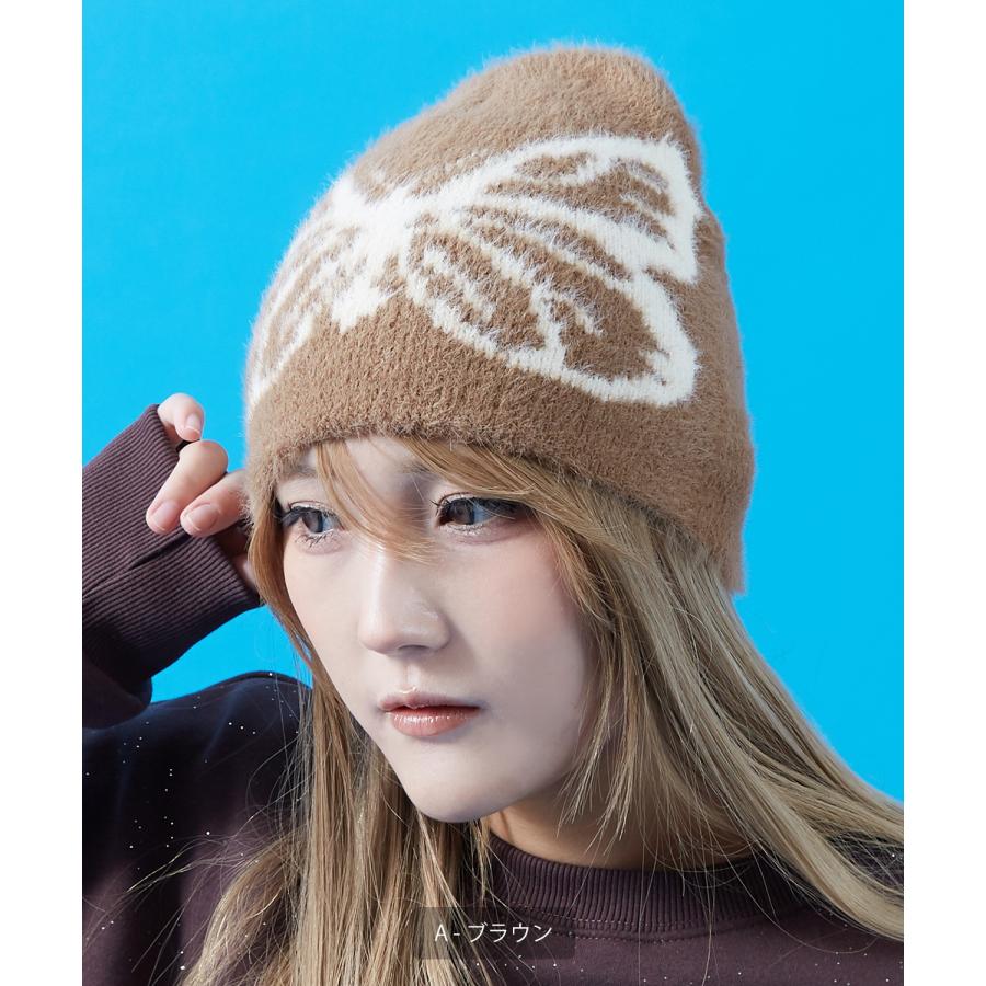 ファービーニー ニット帽 メンズ レディース ふわふわ もこもこ モヘアタッチ シャギーニット ストリート Y2K 韓国ファッション 蝶 蜘蛛の巣 ユニセックス | improves | 14