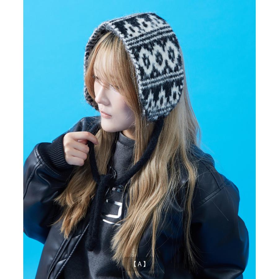 イヤーマフ メンズ レディース ユニセックス 帽子 ボア ニット帽 フライトキャップ ロシア帽 耳あて ノルディック柄 スター柄 もこもこ 防寒 Y2K ストリート | improves | 08