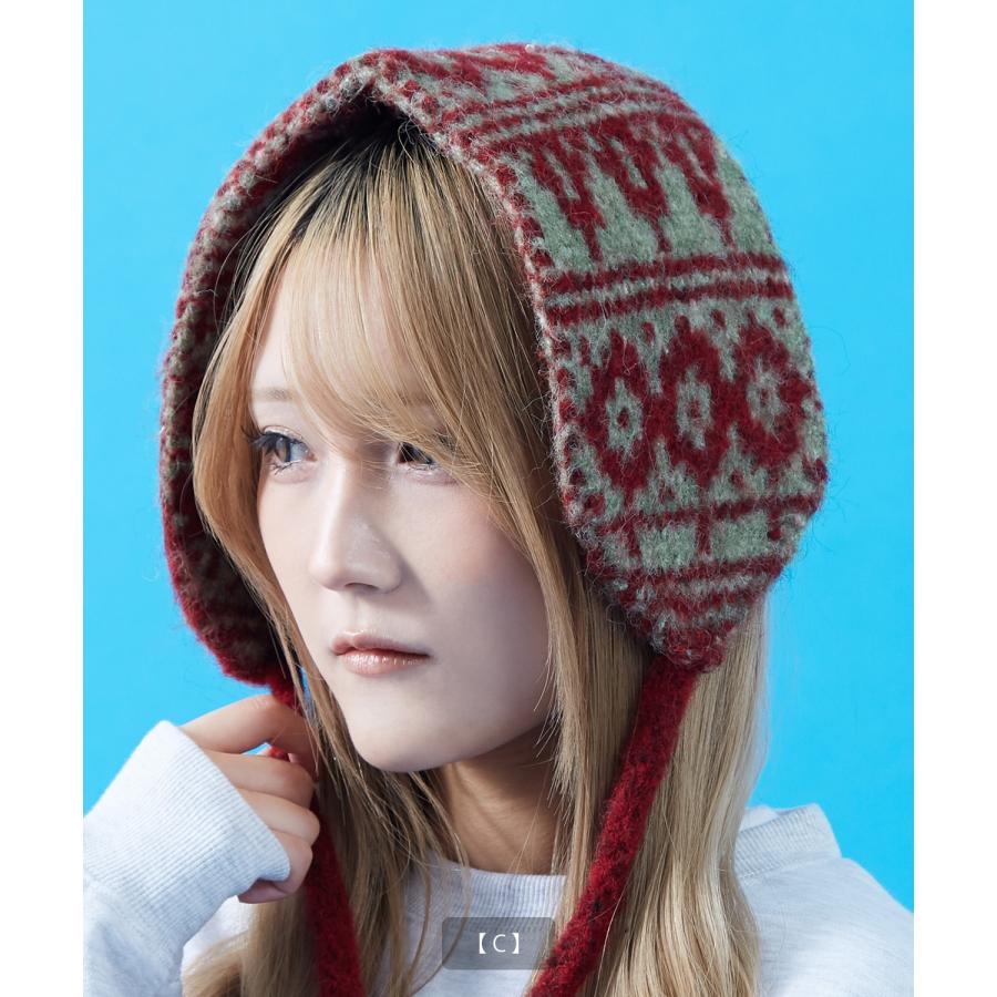 イヤーマフ メンズ レディース ユニセックス 帽子 ボア ニット帽 フライトキャップ ロシア帽 耳あて ノルディック柄 スター柄 もこもこ 防寒 Y2K ストリート | improves | 12