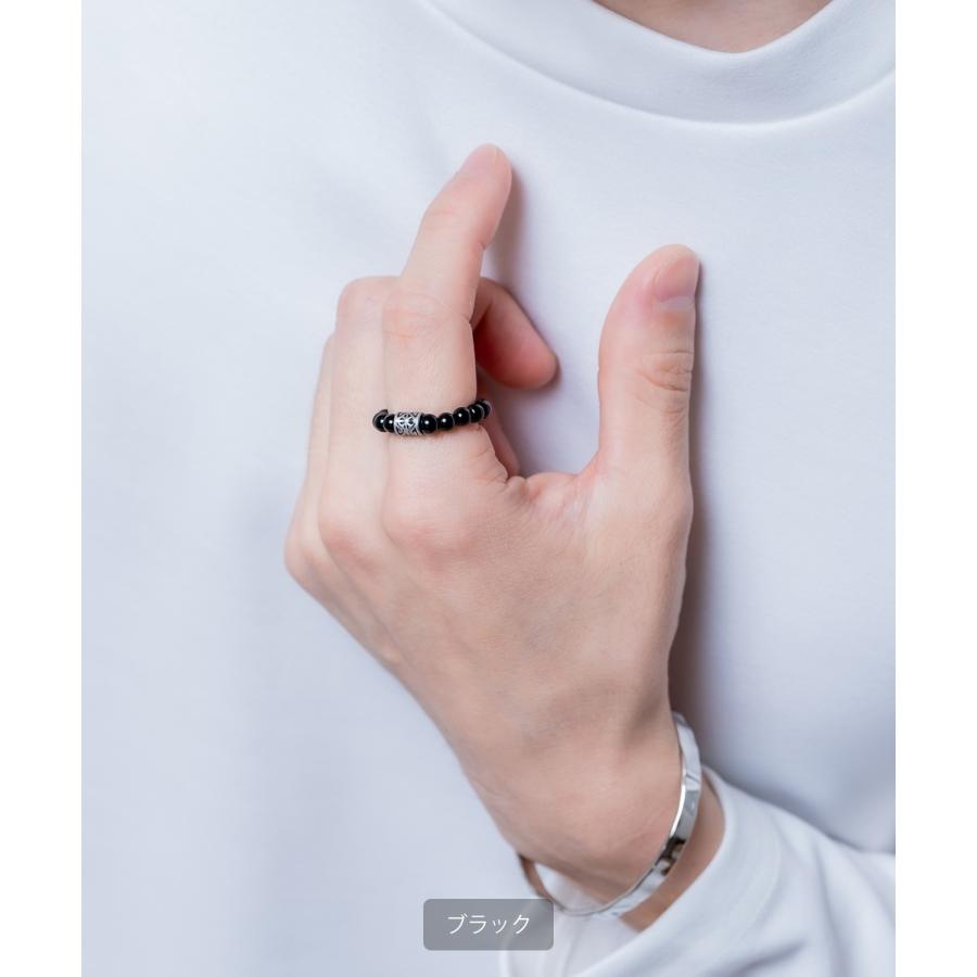 フリーサイズビーズリング メンズ レディース 天然石風 指輪 ビーズ リング アクセサリー ストリート 韓国ファッション ユニセックス エスニック モード ペア | improves | 08