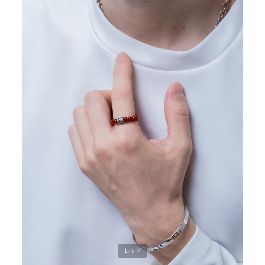 フリーサイズビーズリング メンズ レディース 天然石風 指輪 ビーズ リング アクセサリー ストリート 韓国ファッション ユニセックス エスニック モード ペア | improves | 09