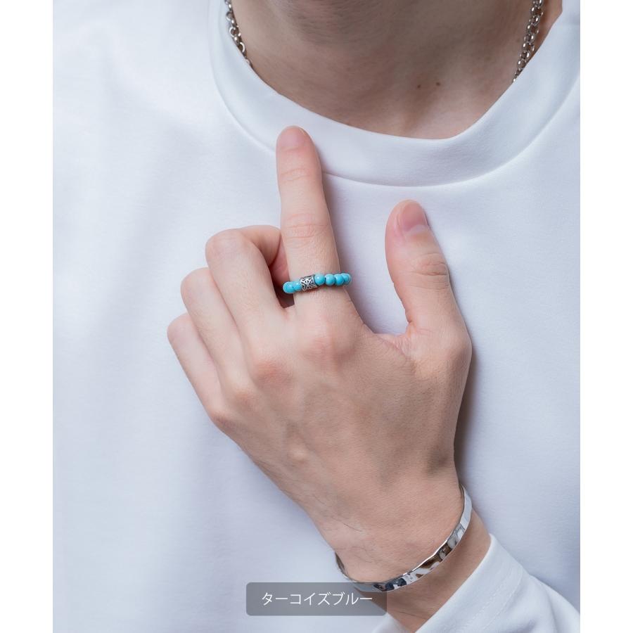 フリーサイズビーズリング メンズ レディース 天然石風 指輪 ビーズ リング アクセサリー ストリート 韓国ファッション ユニセックス エスニック モード ペア | improves | 10