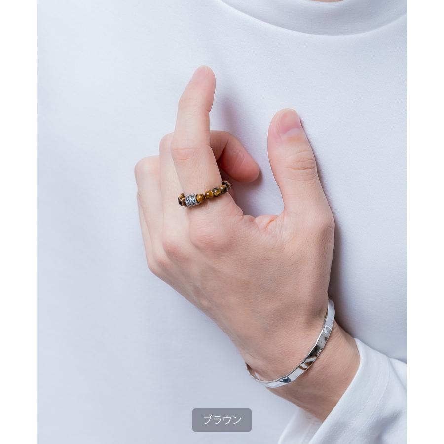 フリーサイズビーズリング メンズ レディース 天然石風 指輪 ビーズ リング アクセサリー ストリート 韓国ファッション ユニセックス エスニック モード ペア | improves | 11