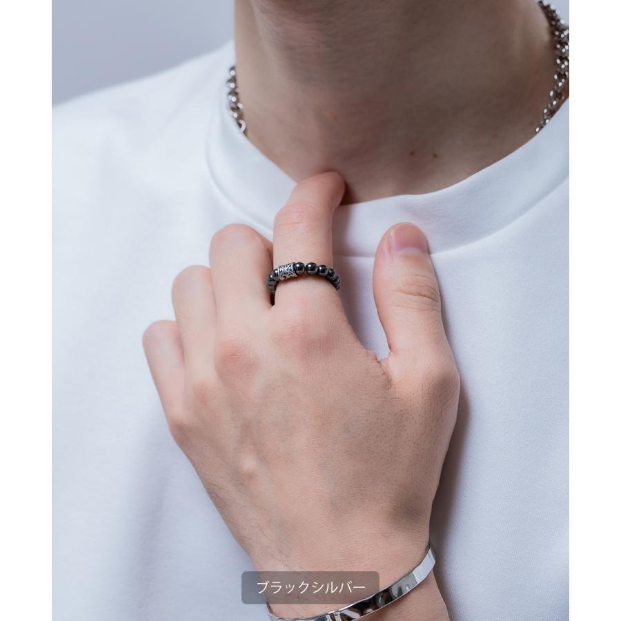 フリーサイズビーズリング メンズ レディース 天然石風 指輪 ビーズ リング アクセサリー ストリート 韓国ファッション ユニセックス エスニック モード ペア | improves | 12