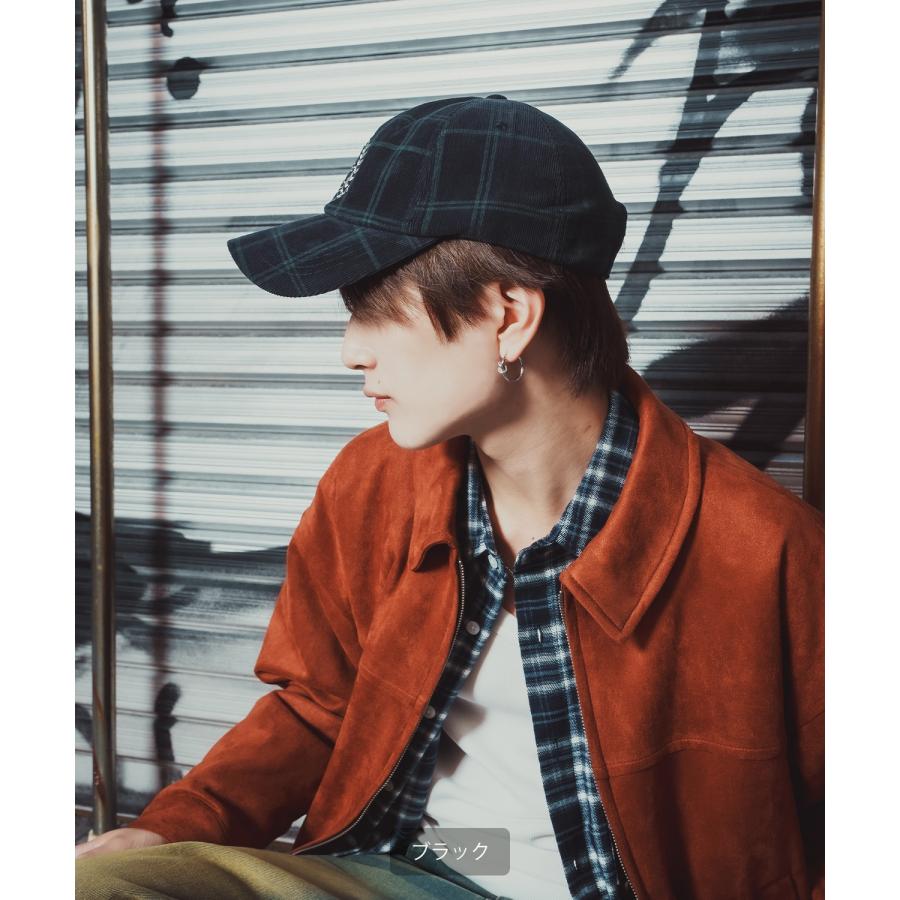 コーデュロイ チェック柄 キャップ ユニセックス ロゴ刺しゅう レトロ カジュアル アメカジ 古着MIX 韓国 ベースボールキャップ 帽子 | improves | 15
