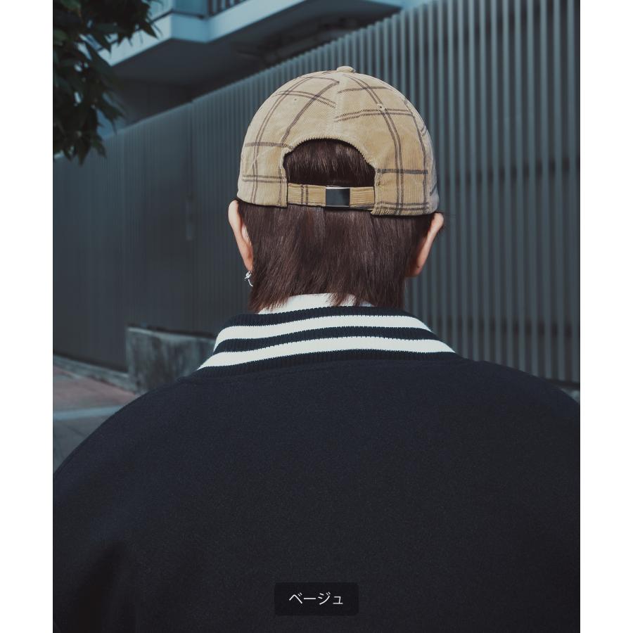 コーデュロイ チェック柄 キャップ ユニセックス ロゴ刺しゅう レトロ カジュアル アメカジ 古着MIX 韓国 ベースボールキャップ 帽子 | improves | 06