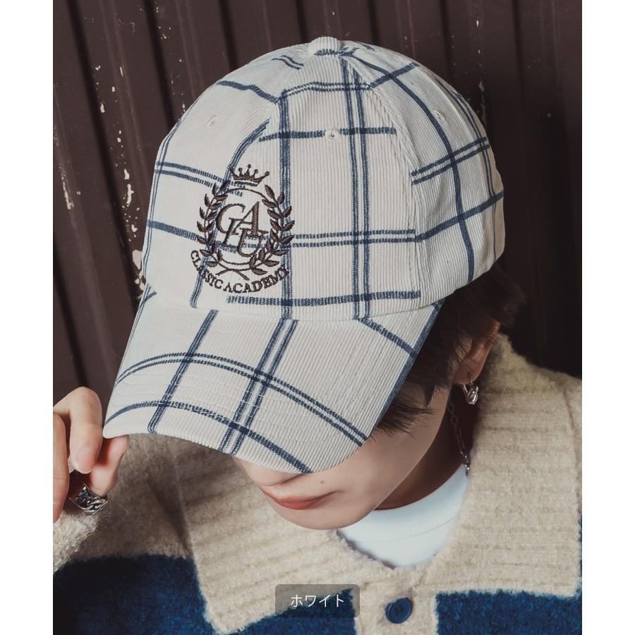 コーデュロイ チェック柄 キャップ ユニセックス ロゴ刺しゅう レトロ カジュアル アメカジ 古着MIX 韓国 ベースボールキャップ 帽子 | improves | 08