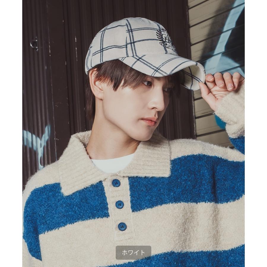 コーデュロイ チェック柄 キャップ ユニセックス ロゴ刺しゅう レトロ カジュアル アメカジ 古着MIX 韓国 ベースボールキャップ 帽子 | improves | 09
