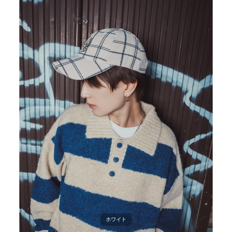 コーデュロイ チェック柄 キャップ ユニセックス ロゴ刺しゅう レトロ カジュアル アメカジ 古着MIX 韓国 ベースボールキャップ 帽子 | improves | 10