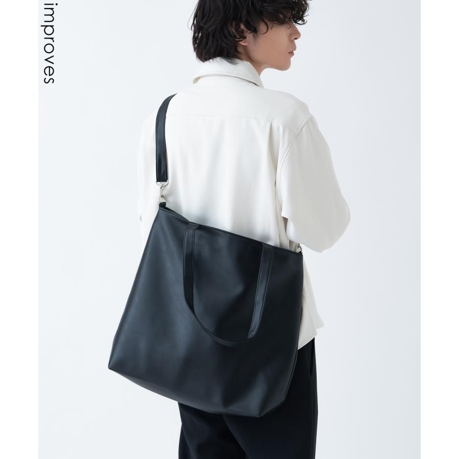 トートバッグ メンズ 合皮 レザー カバン 鞄 通学 通勤 旅行 きれいめ カジュアル 古着MIX 韓国ファッション Y2K ブラック | improves