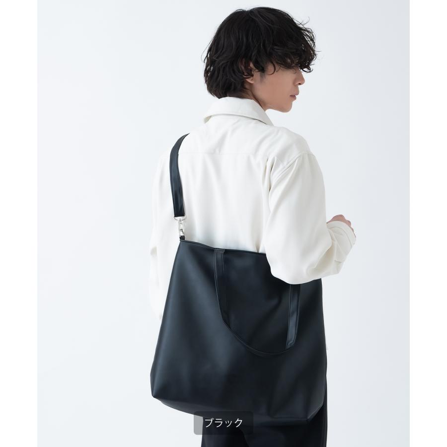 トートバッグ メンズ 合皮 レザー カバン 鞄 通学 通勤 旅行 きれいめ カジュアル 古着MIX 韓国ファッション Y2K ブラック | improves | 02