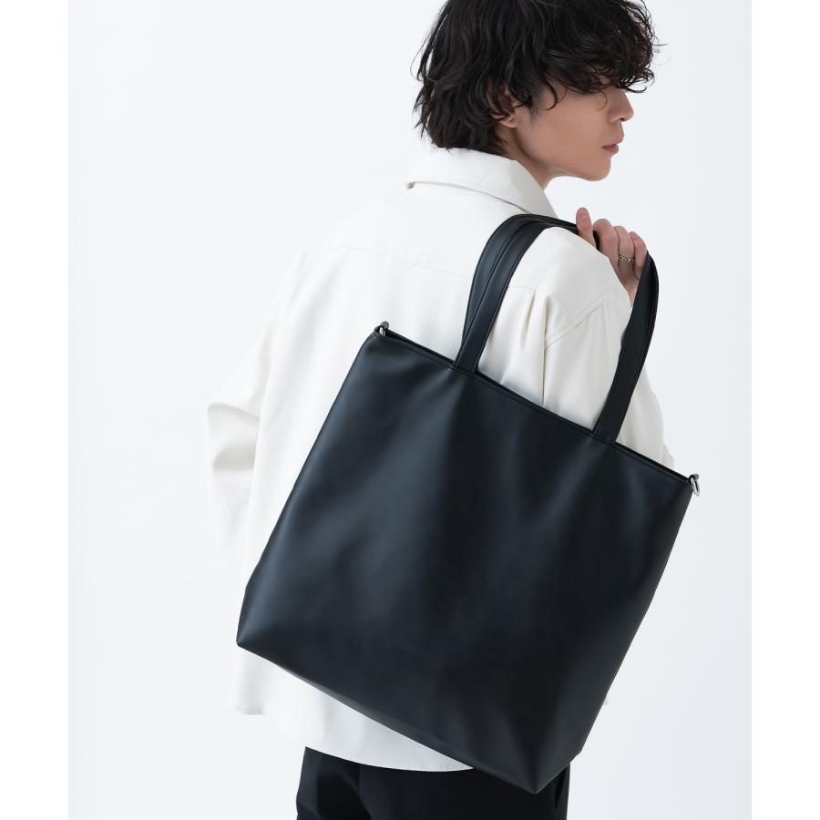 トートバッグ メンズ 合皮 レザー カバン 鞄 通学 通勤 旅行 きれいめ カジュアル 古着MIX 韓国ファッション Y2K ブラック | improves | 05