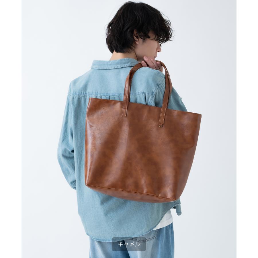 トートバッグ メンズ 合皮 レザー カバン 鞄 通学 通勤 旅行 きれいめ カジュアル 古着MIX 韓国ファッション Y2K ブラック ダークブラウン キャメル | improves | 04