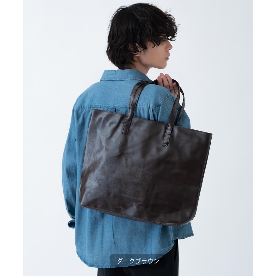 トートバッグ メンズ 合皮 レザー カバン 鞄 通学 通勤 旅行 きれいめ カジュアル 古着MIX 韓国ファッション Y2K ブラック ダークブラウン キャメル | improves | 08