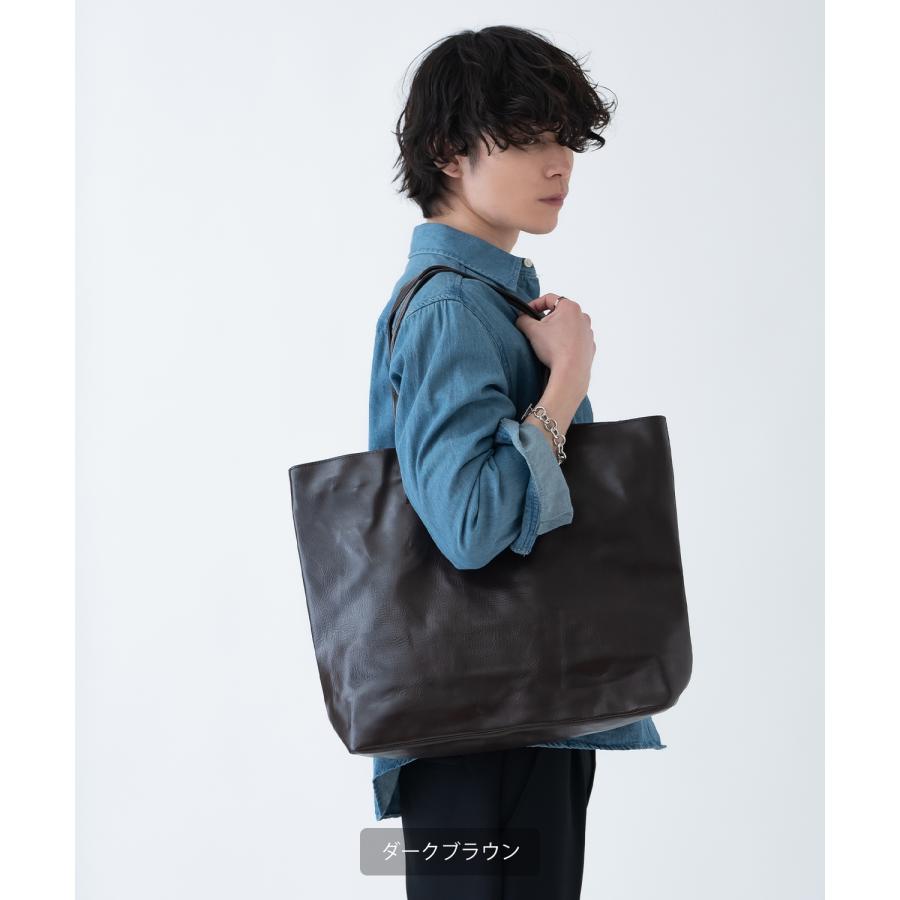トートバッグ メンズ 合皮 レザー カバン 鞄 通学 通勤 旅行 きれいめ カジュアル 古着MIX 韓国ファッション Y2K ブラック ダークブラウン キャメル | improves | 09