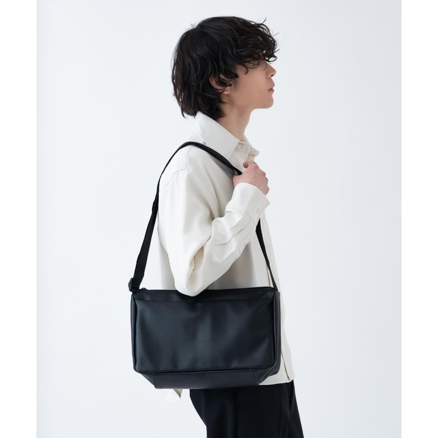 ショルダーバッグ メンズ 合皮 レザー カバン 鞄 通学 通勤 旅行 きれいめ カジュアル 古着MIX 韓国ファッション Y2K ブラック | improves | 03