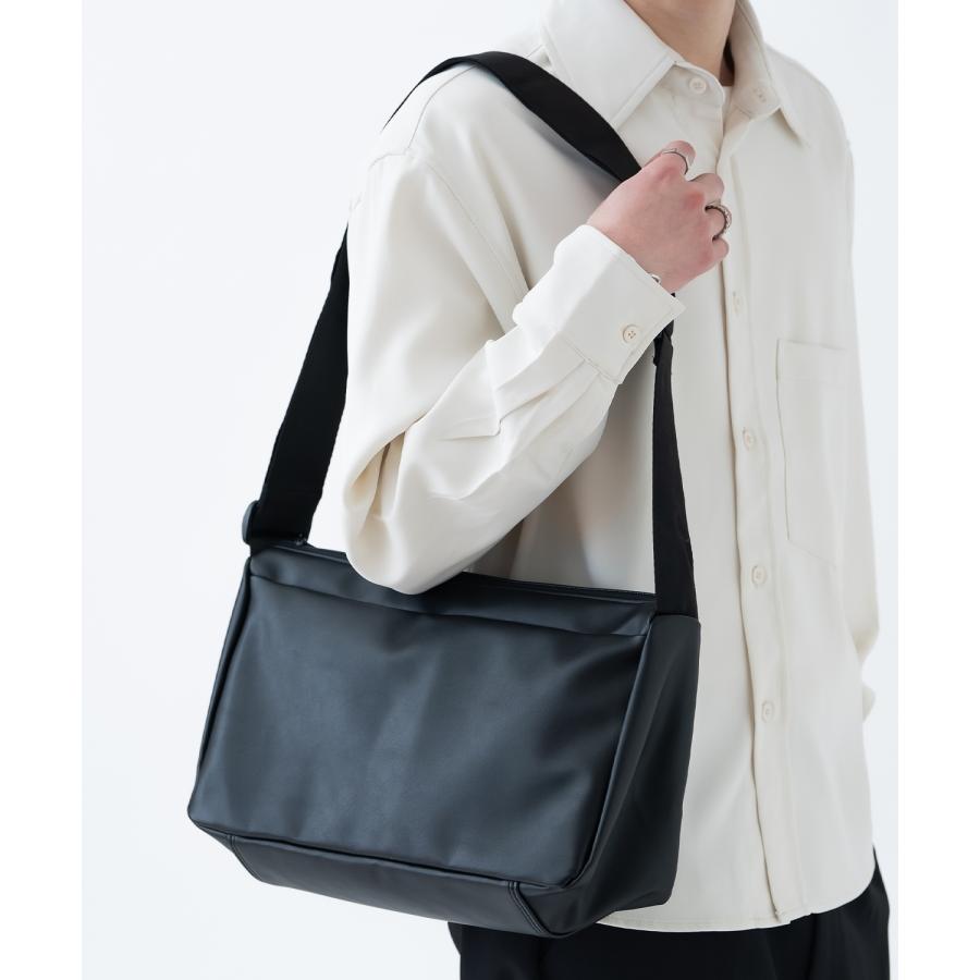 ショルダーバッグ メンズ 合皮 レザー カバン 鞄 通学 通勤 旅行 きれいめ カジュアル 古着MIX 韓国ファッション Y2K ブラック | improves | 04