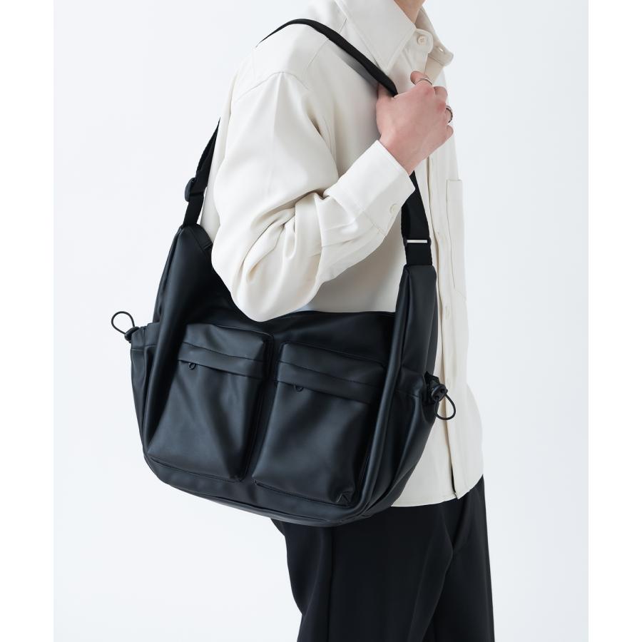 ショルダーバッグ メンズ 合皮 レザー カバン 鞄 通学 通勤 旅行 きれいめ カジュアル 古着MIX 韓国ファッション Y2K ブラック | improves | 03