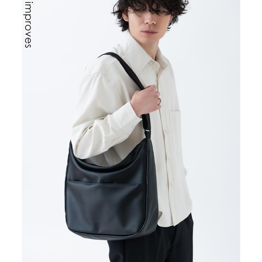 ショルダーバッグ メンズ 合皮 レザー カバン 鞄 通学 通勤 旅行 きれいめ カジュアル 古着MIX 韓国ファッション Y2K ブラック | improves