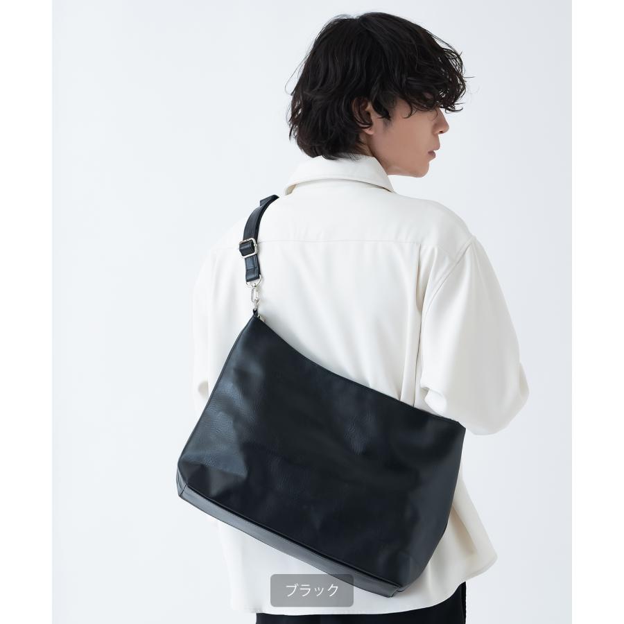 ショルダーバッグ メンズ 合皮 レザー カバン 鞄 通学 通勤 旅行 きれいめ カジュアル 古着MIX 韓国ファッション Y2K ブラック ダークブラウン | improves | 03