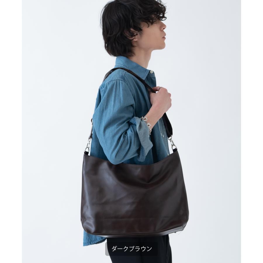 ショルダーバッグ メンズ 合皮 レザー カバン 鞄 通学 通勤 旅行 きれいめ カジュアル 古着MIX 韓国ファッション Y2K ブラック ダークブラウン | improves | 08