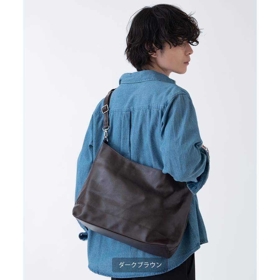 ショルダーバッグ メンズ 合皮 レザー カバン 鞄 通学 通勤 旅行 きれいめ カジュアル 古着MIX 韓国ファッション Y2K ブラック ダークブラウン | improves | 09