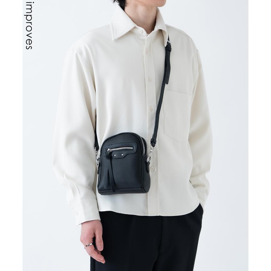 ショルダーバッグ メンズ 合皮 レザー カバン 鞄 通学 通勤 旅行 きれいめ カジュアル 古着MIX 韓国ファッション Y2K ブラック | improves