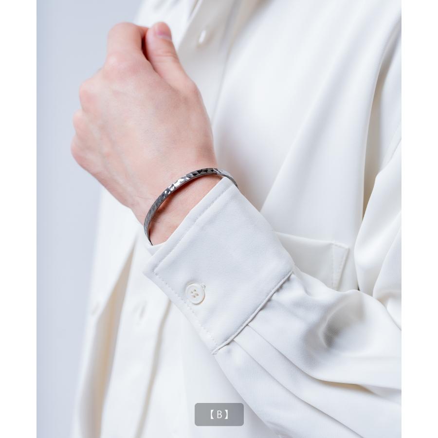 ブレスレット メンズ バングル ガンメタ ハーフバングル アクセサリー 槌目 ツイスト 腕輪 シンプル 韓国ファッション ストリート モード ユニセックス | improves | 06