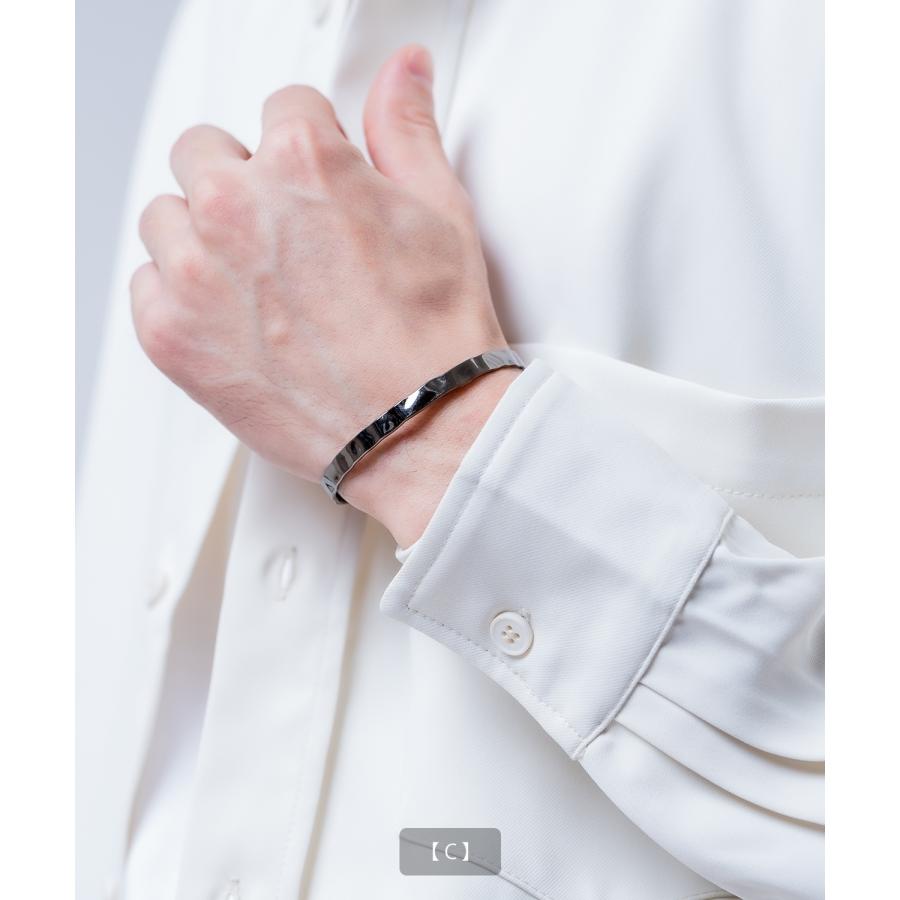 ブレスレット メンズ バングル ガンメタ ハーフバングル アクセサリー 槌目 ツイスト 腕輪 シンプル 韓国ファッション ストリート モード ユニセックス | improves | 07