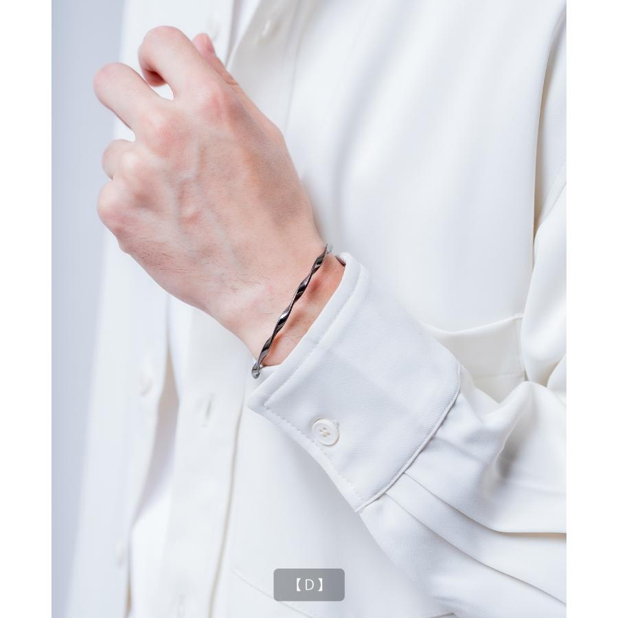 ブレスレット メンズ バングル ガンメタ ハーフバングル アクセサリー 槌目 ツイスト 腕輪 シンプル 韓国ファッション ストリート モード ユニセックス | improves | 08