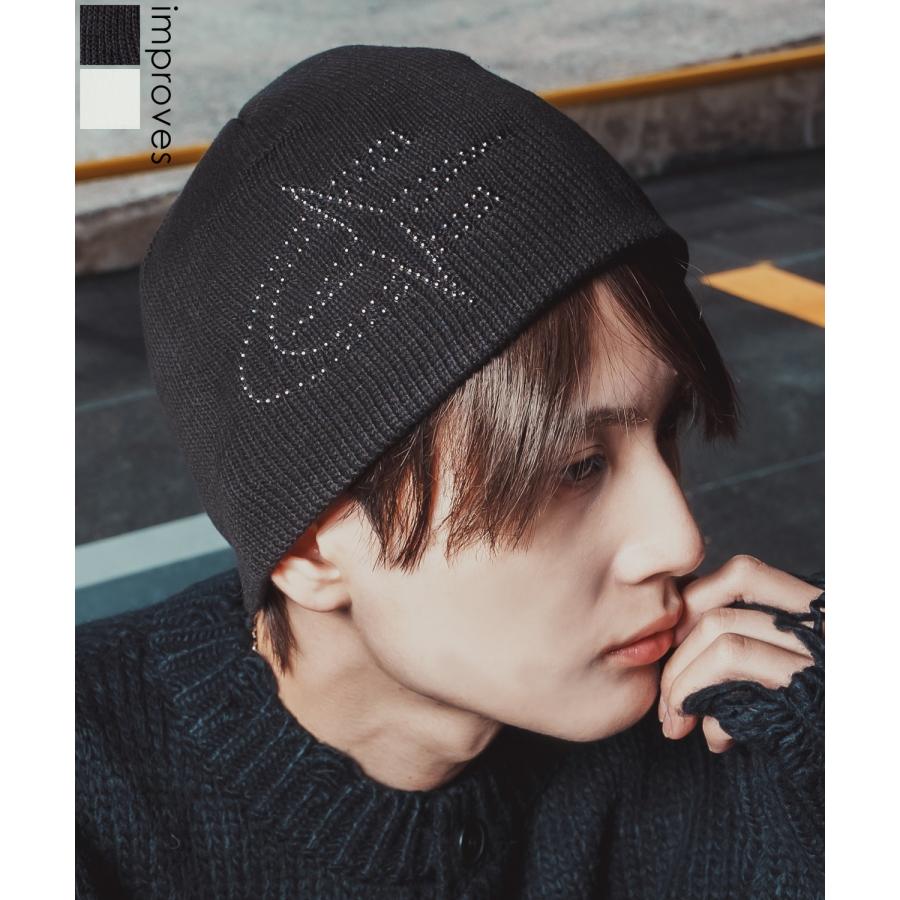 ニット帽 メンズ ニット帽子 ニットキャップ ビーニー 帽子 スタッズロゴ カジュアル ストリート スケーター アメカジ 古着MIX 韓国ファッション | improves