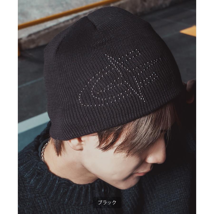 ニット帽 メンズ ニット帽子 ニットキャップ ビーニー 帽子 スタッズロゴ カジュアル ストリート スケーター アメカジ 古着MIX 韓国ファッション | improves | 03