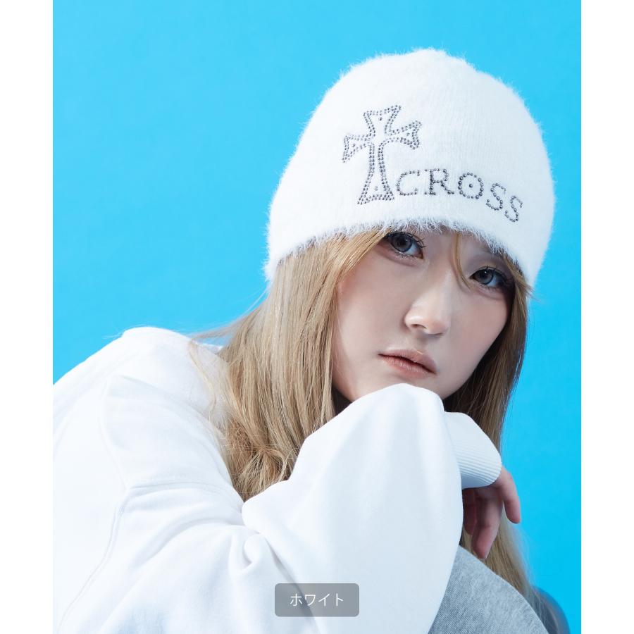 ビーニー ニットキャップ クロス デザイン スタッズ 刺繍風 秋冬 シャギー ストリート 韓国ファッション Y2K ユニセックス 防寒 帽子 | improves | 04