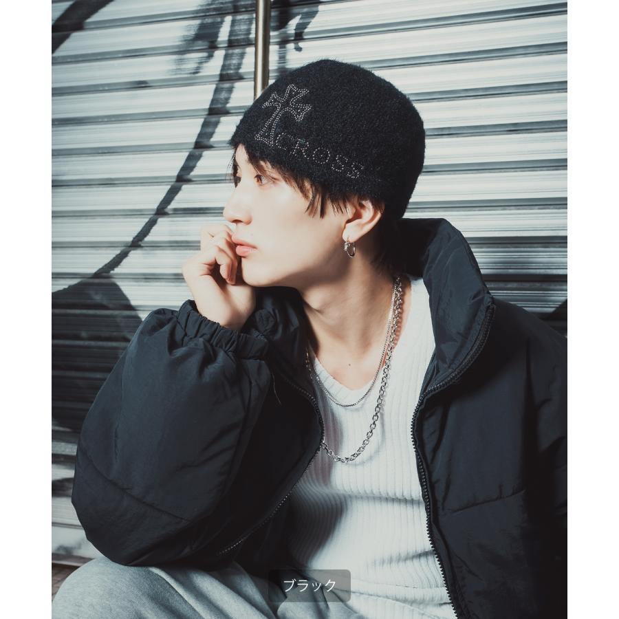 ビーニー ニットキャップ クロス デザイン スタッズ 刺繍風 秋冬 シャギー ストリート 韓国ファッション Y2K ユニセックス 防寒 帽子 | improves | 10