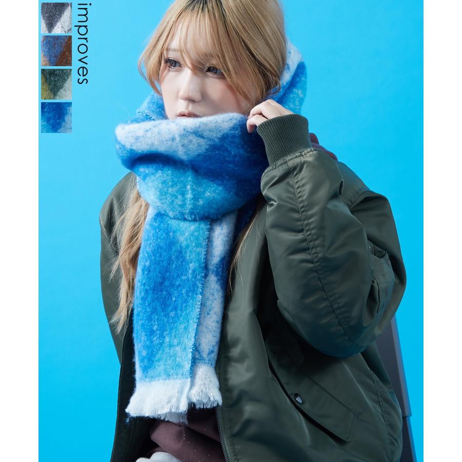 マフラー レディース メンズ 大判 厚手 ボリューム アーガイルチェック 柄マフラー フリンジ 防寒 暖かい ストリート カジュアル 韓国 ビッグシルエット | improves