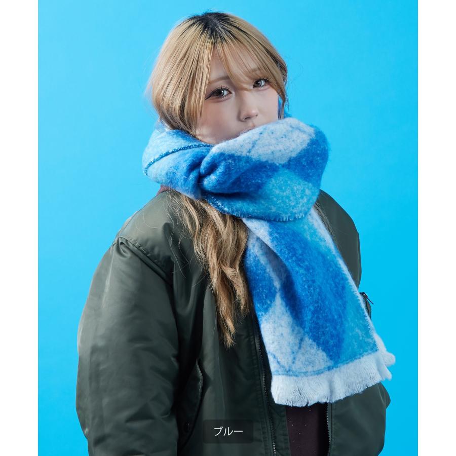 マフラー レディース メンズ 大判 厚手 ボリューム アーガイルチェック 柄マフラー フリンジ 防寒 暖かい ストリート カジュアル 韓国 ビッグシルエット | improves | 10