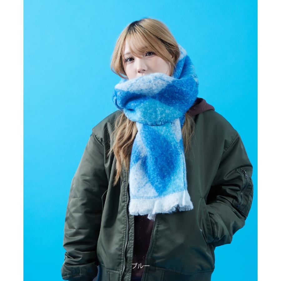 マフラー レディース メンズ 大判 厚手 ボリューム アーガイルチェック 柄マフラー フリンジ 防寒 暖かい ストリート カジュアル 韓国 ビッグシルエット | improves | 11