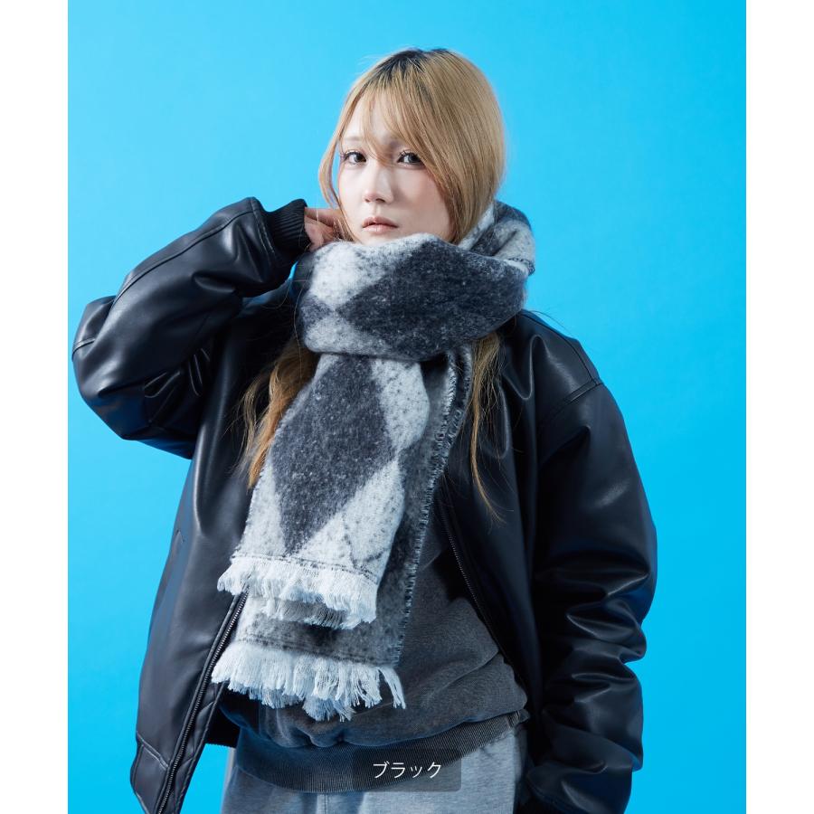 マフラー レディース メンズ 大判 厚手 ボリューム アーガイルチェック 柄マフラー フリンジ 防寒 暖かい ストリート カジュアル 韓国 ビッグシルエット | improves | 13