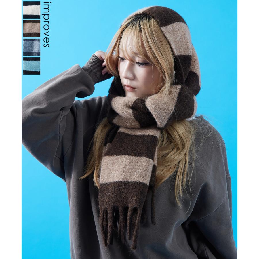 ボーダー マフラー ストール フリンジ ボリューム ユニセックス メンズ レディース 韓国ファッション Y2K ストリート 古着MIX カジュアル ビッグシルエット | improves