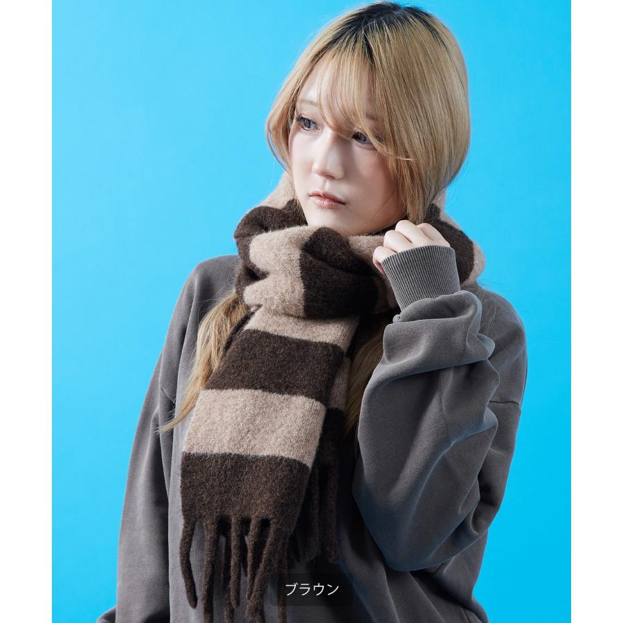 ボーダー マフラー ストール フリンジ ボリューム ユニセックス メンズ レディース 韓国ファッション Y2K ストリート 古着MIX カジュアル ビッグシルエット | improves | 14