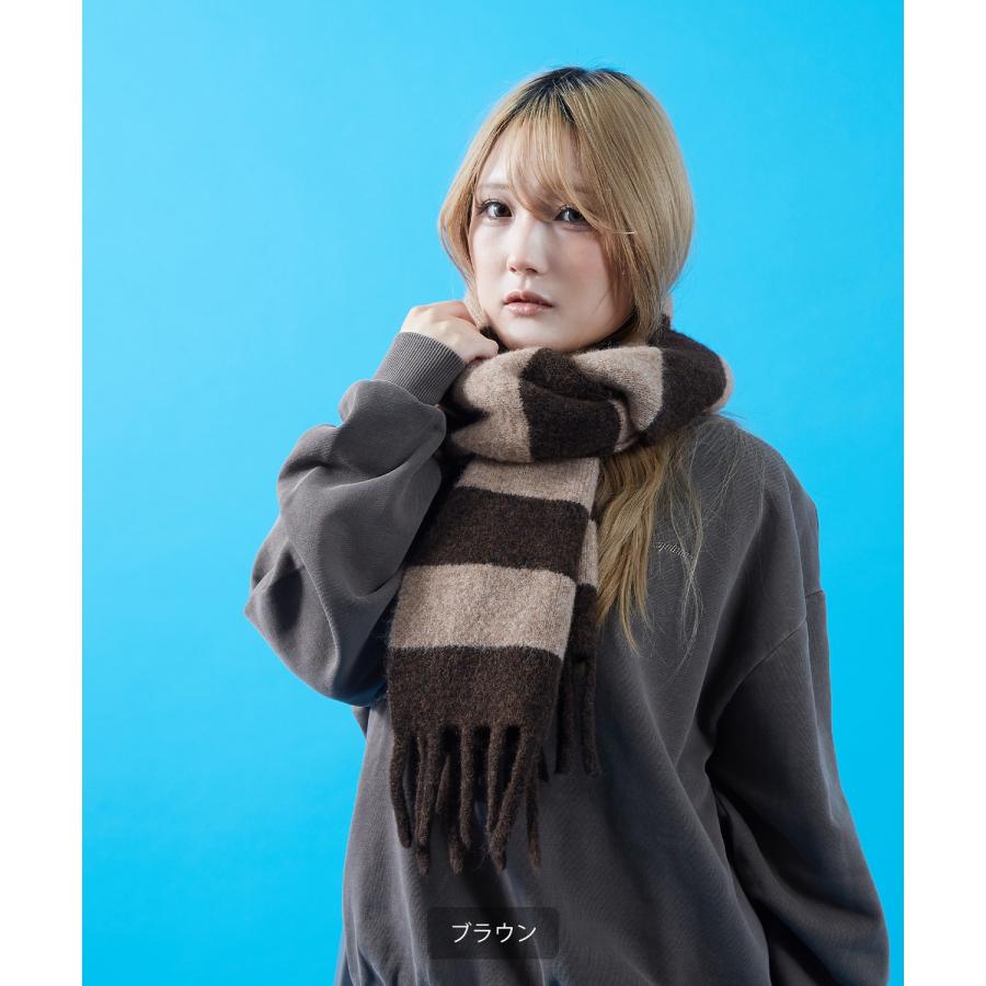 ボーダー マフラー ストール フリンジ ボリューム ユニセックス メンズ レディース 韓国ファッション Y2K ストリート 古着MIX カジュアル ビッグシルエット | improves | 15