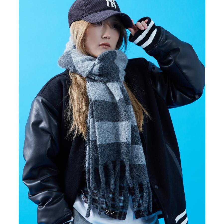 ボーダー マフラー ストール フリンジ ボリューム ユニセックス メンズ レディース 韓国ファッション Y2K ストリート 古着MIX カジュアル ビッグシルエット | improves | 05