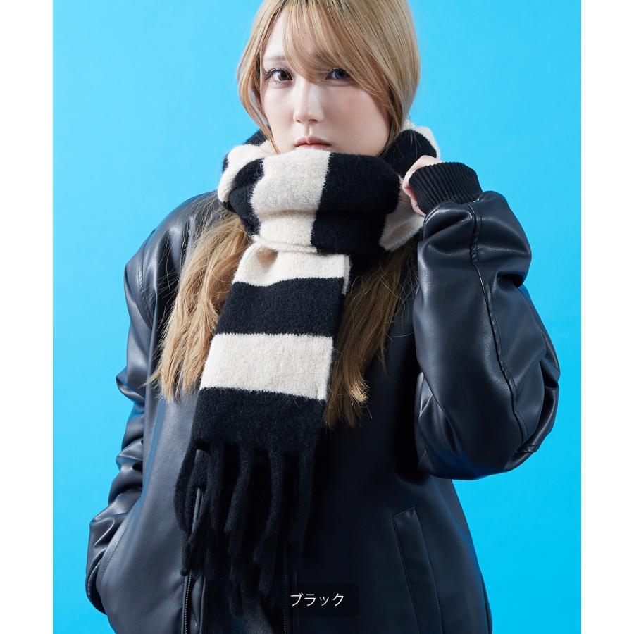 ボーダー マフラー ストール フリンジ ボリューム ユニセックス メンズ レディース 韓国ファッション Y2K ストリート 古着MIX カジュアル ビッグシルエット | improves | 11