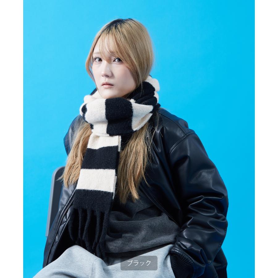 ボーダー マフラー ストール フリンジ ボリューム ユニセックス メンズ レディース 韓国ファッション Y2K ストリート 古着MIX カジュアル ビッグシルエット | improves | 12